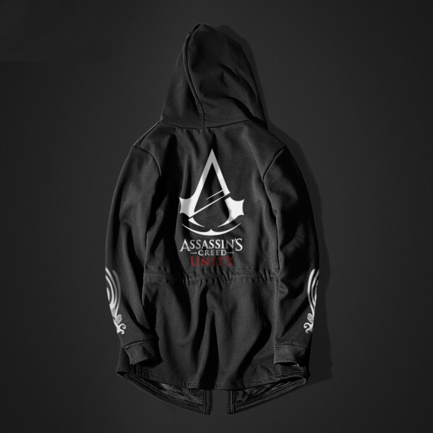 Assassins Creed Unity lång hoodie svarta män lönnmördare cosplay Coat
