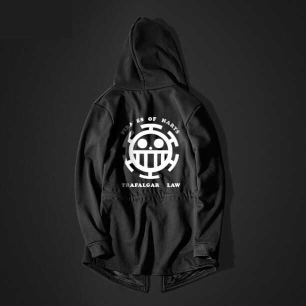 Ett stycke Trafalgar Law lång hoodie svarta män Hooded tröja 