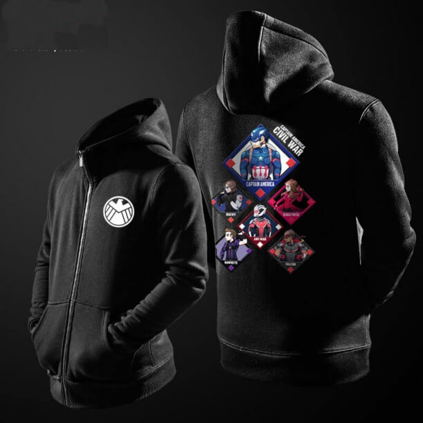 Kvalitní agenti Shield Hoodie pro chlapce černý bavlněný svetr na zip