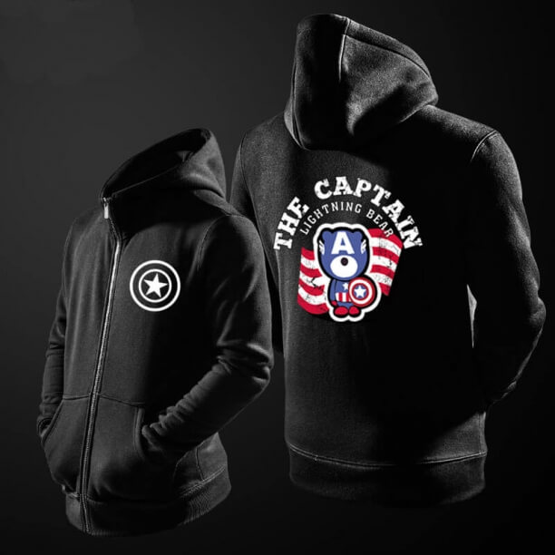 Kapten superhero Amerika Sweatshirt Mens Blue Zip atas Hoody