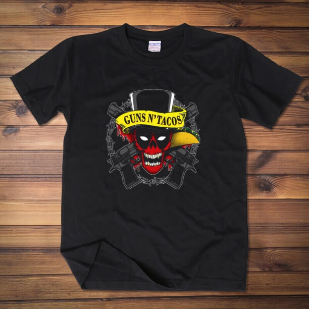 Funny Deadpool Gun N'Tacos Skočené tričko