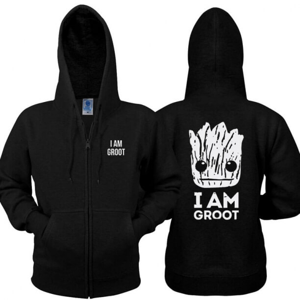Felpa nera I Am Groot Zip Up Felpa con cappuccio da uomo Guardians 2