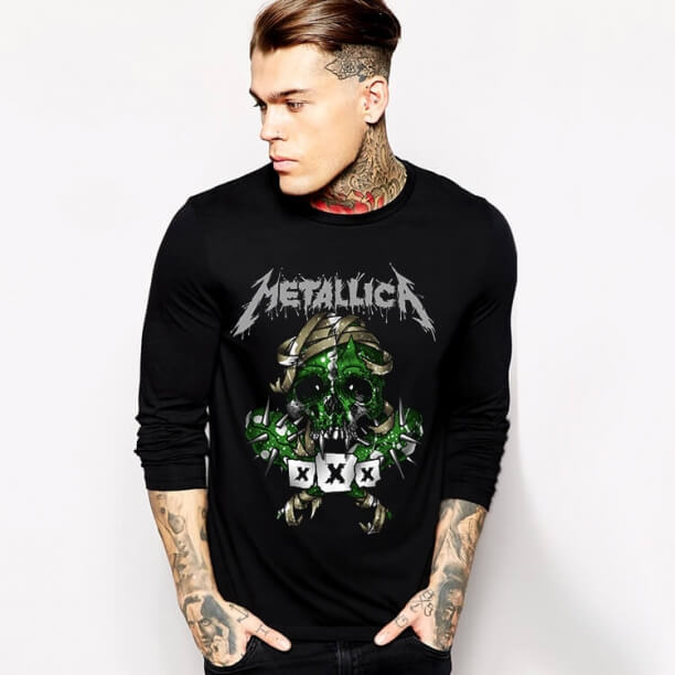 T-shirt manica lunga metallizzata con teschio verde