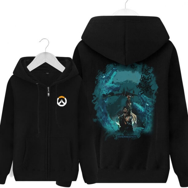 Overwatch Hanzo Hoodie nam giới da đen trùm đầu áo nỉ