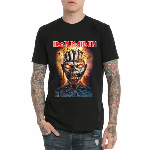 คุณภาพ Iron Maiden Black Metal Tshirt สำหรับผู้ชาย