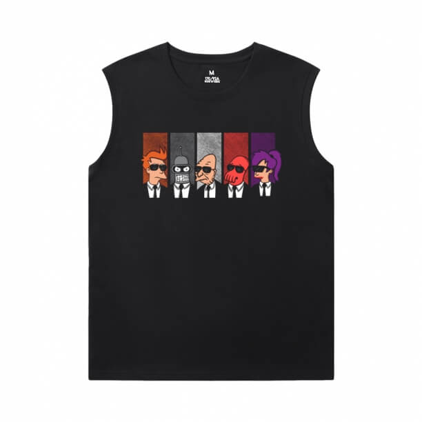 Futurama Sleeveless T Shirt Đen Mỹ Anime Bông T-Shirts