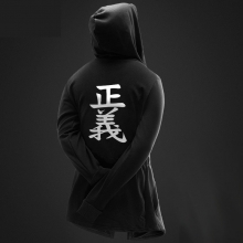 Jeden kus spravodlivosti dlhý s kapucňou mikina čierna muži Hoodie Cool