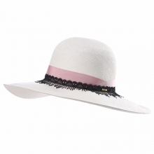 Elegant Summer Womens Panama Straw Hat Lace Design Travel Hat Ladies White