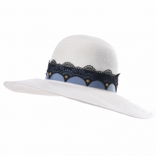 Elegant Lace Panama Straw Hat Beach Hat Anti-UV Hat Summer Girls 100% Cellulose Handmade