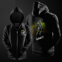 Impresión de tinta Superwatch Genji sudadera con capucha ow héroe suéter de cremallera para hombres