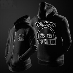Chất lượng One Punch Man Sweatshirt Men đen Cotton dây kéo áo len