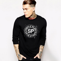 クールシンプルプランTシャツロングスリーブロックミュージックチームシャツ 